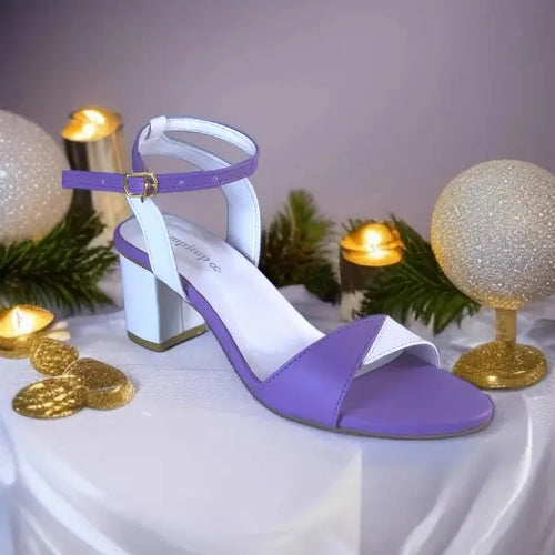 White & Purple Block Heel Sandal PIU_168