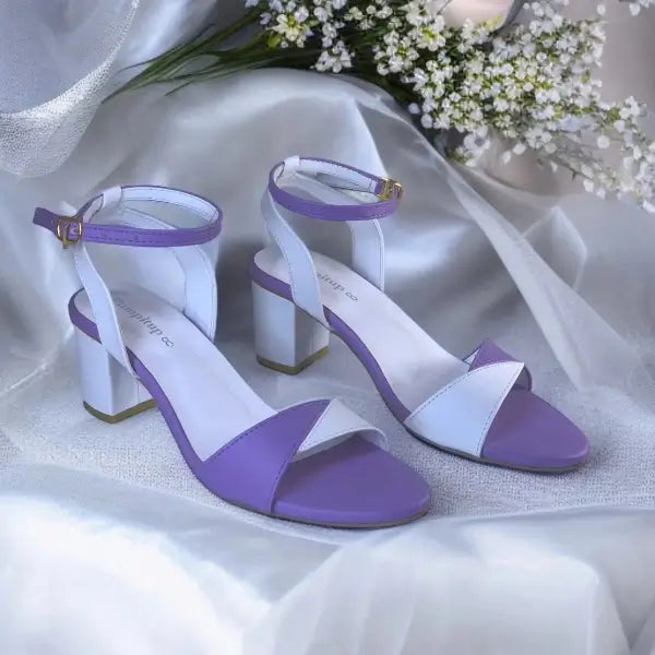 White & Purple Block Heel Sandal PIU_168 Sofa Rexine ladies shoes PumpItUp.pk