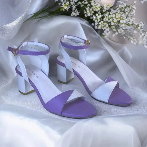 White & Purple Block Heel Sandal PIU_168