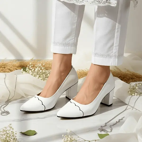 White Wave Block Heel PIU_247 Patent Rexine ladies shoes PumpItUp.pk