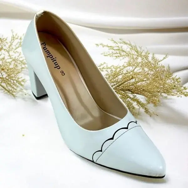 White Wave Block Heel PIU_247 Patent Rexine ladies shoes PumpItUp.pk