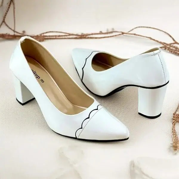 White Wave Block Heel PIU_247 Patent Rexine ladies shoes PumpItUp.pk