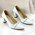 White Wave Block Heel PIU_247 Patent Rexine ladies shoes PumpItUp.pk