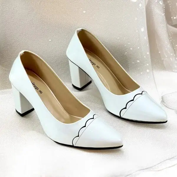 White Wave Block Heel PIU_247 Patent Rexine ladies shoes PumpItUp.pk