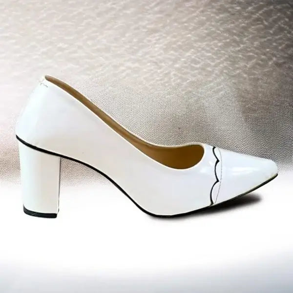 White Wave Block Heel PIU_247 Patent Rexine ladies shoes PumpItUp.pk