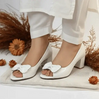 White Whisper Peep Toe Block Heel PIU_181 White Patent Rexine ladies shoes PumpItUp.pk