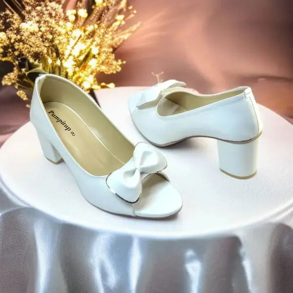 White Whisper Peep Toe Block Heel PIU_181