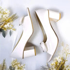 White Whisper Peep Toe Block Heel PIU_181