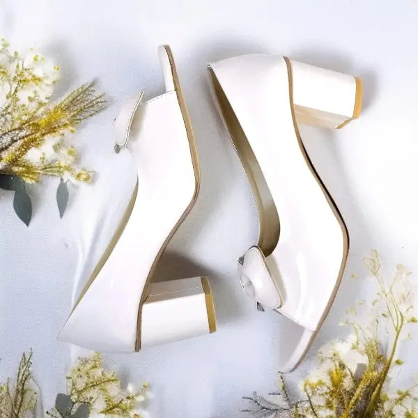 White Whisper Peep Toe Block Heel PIU_181