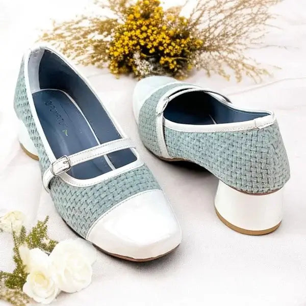 White Woven Retro Block Heel PIU_246 patent Amarah rexine ladies shoes PumpItUp.pk