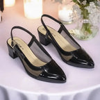 Wine Black Patent Mesh Slingback Heels for Women - PIU_283 | PumpItUp