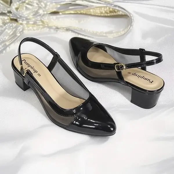 Wine Black Patent Rexine Slingback Heels Pakistan - PIU_283 | PumpItUp