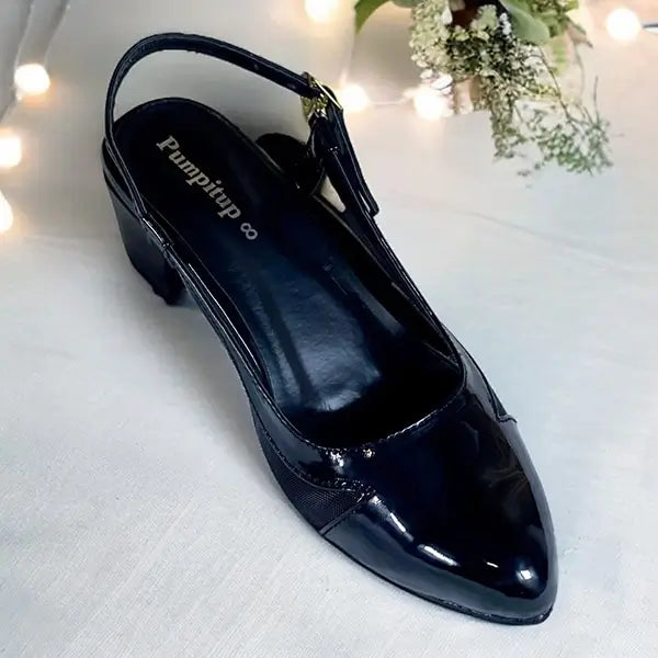 Black Patent Mesh Slingback Pumps Side View – Women's Heels Pakistan