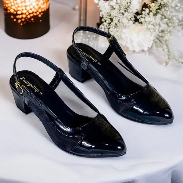 Wine Black Patent Mesh Slingback Heels for Women – PumpItUp PIU-283