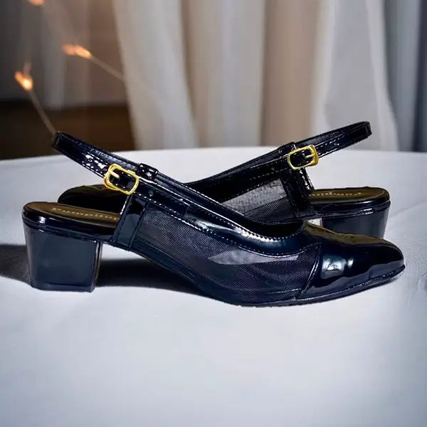 Wine Mesh Slingback Heel Back View – Ladies Formal Shoes PIU-283