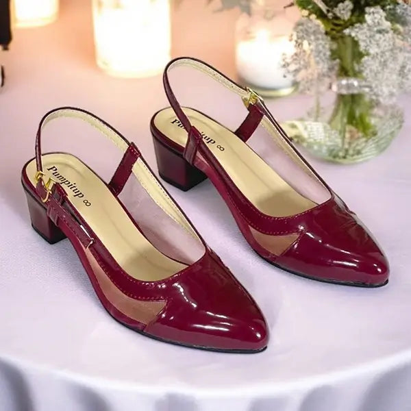 "Wine Mehroon Patent Rexine Slingback Heels for Women - PIU_282 | PumpItUp