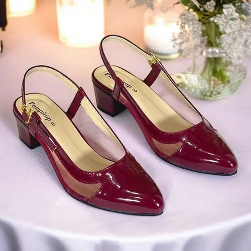 "Wine Mehroon Patent Rexine Slingback Heels for Women - PIU_282 | PumpItUp