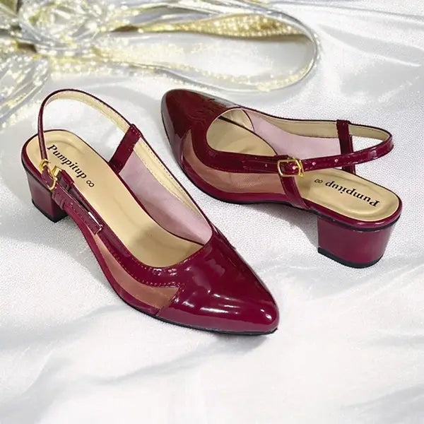 "Wine Mehroon Patent Rexine Slingback Heels for Women - PIU_282 | PumpItUp"