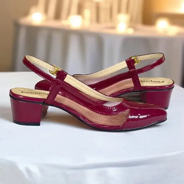 "Wine Mehroon Patent Rexine Slingback Heels for Women - PIU_282 | PumpItUp"