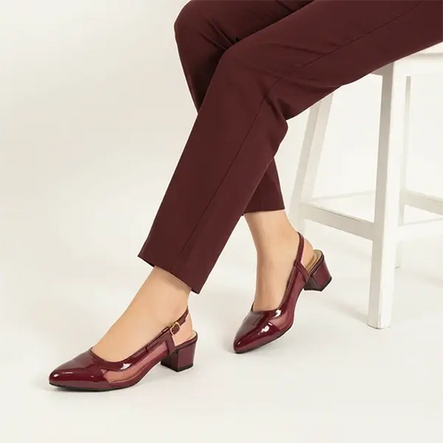 "Wine Mehroon Patent Rexine Slingback Heels for Women - PIU_282 | PumpItUp"