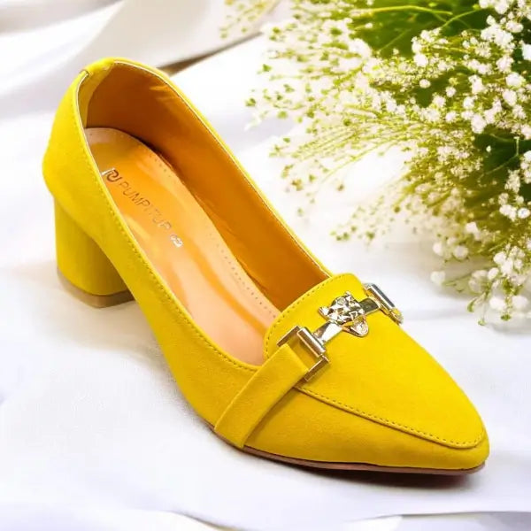 Yellow Elite Muse Block Heels PIU_234 Amarah rexine shoes PumpItUp.pk