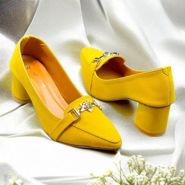 Yellow Elite Muse Block Heels PIU_234 Amarah rexine shoes PumpItUp.pk