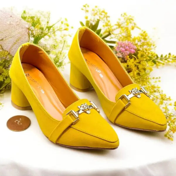 Yellow Elite Muse Block Heels PIU_234 Amarah rexine shoes PumpItUp.pk