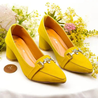 Yellow Elite Muse Block Heels PIU_234 Amarah rexine shoes PumpItUp.pk