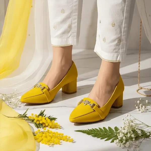 Yellow Elite Muse Block Heels PIU_234 Amarah Rexine ladies shoes PumpItUp.pk