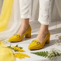 Yellow Elite Muse Block Heels PIU_234 Amarah Rexine ladies shoes PumpItUp.pk