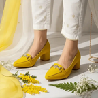 Yellow Elite Muse Block Heels PIU_234 Amarah Rexine ladies shoes PumpItUp.pk