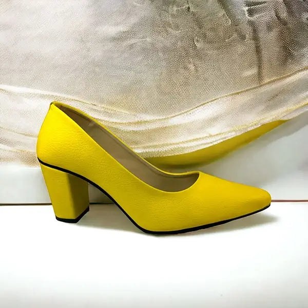 Yellow Texture Comfy Block Heel Pump PIU_142 sofa rexine ladies shoes PumpItUp.pk