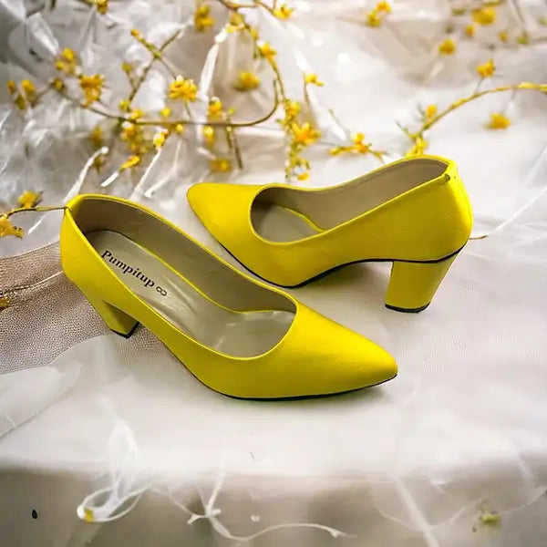Yellow Texture Comfy Block Heel Pump PIU_142 sofa rexine ladies shoes PumpItUp.pk