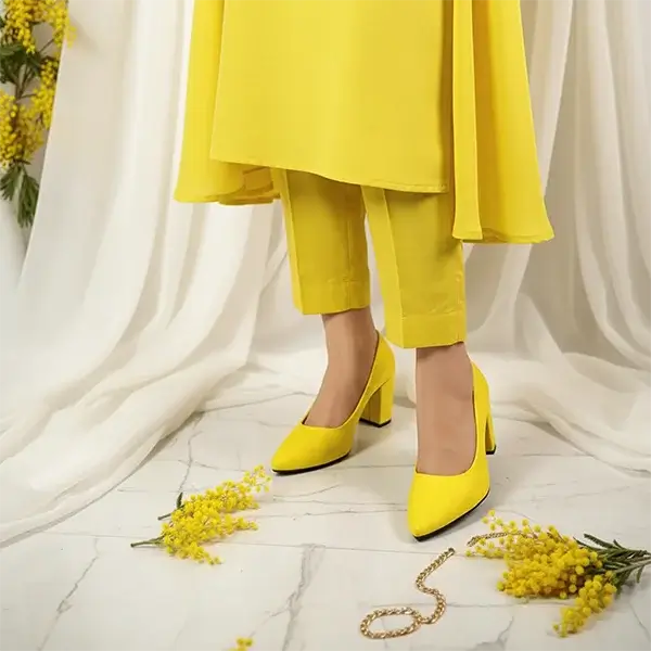 Yellow Texture Comfy Block Heel Pump PIU_142 sofa rexine ladies shoes PumpItUp.pk