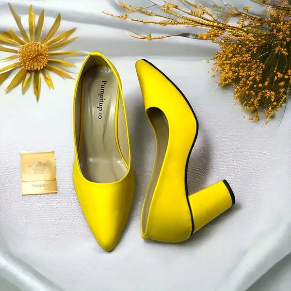 Yellow Texture Comfy Block Heel Pump PIU_142 sofa rexine ladies shoes PumpItUp.pk