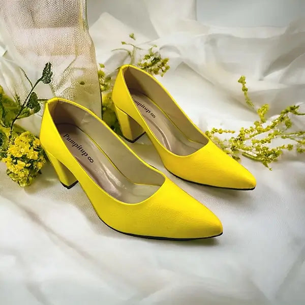 Yellow Texture Comfy Block Heel Pump PIU_142 sofa rexine ladies shoes PumpItUp.pk-1