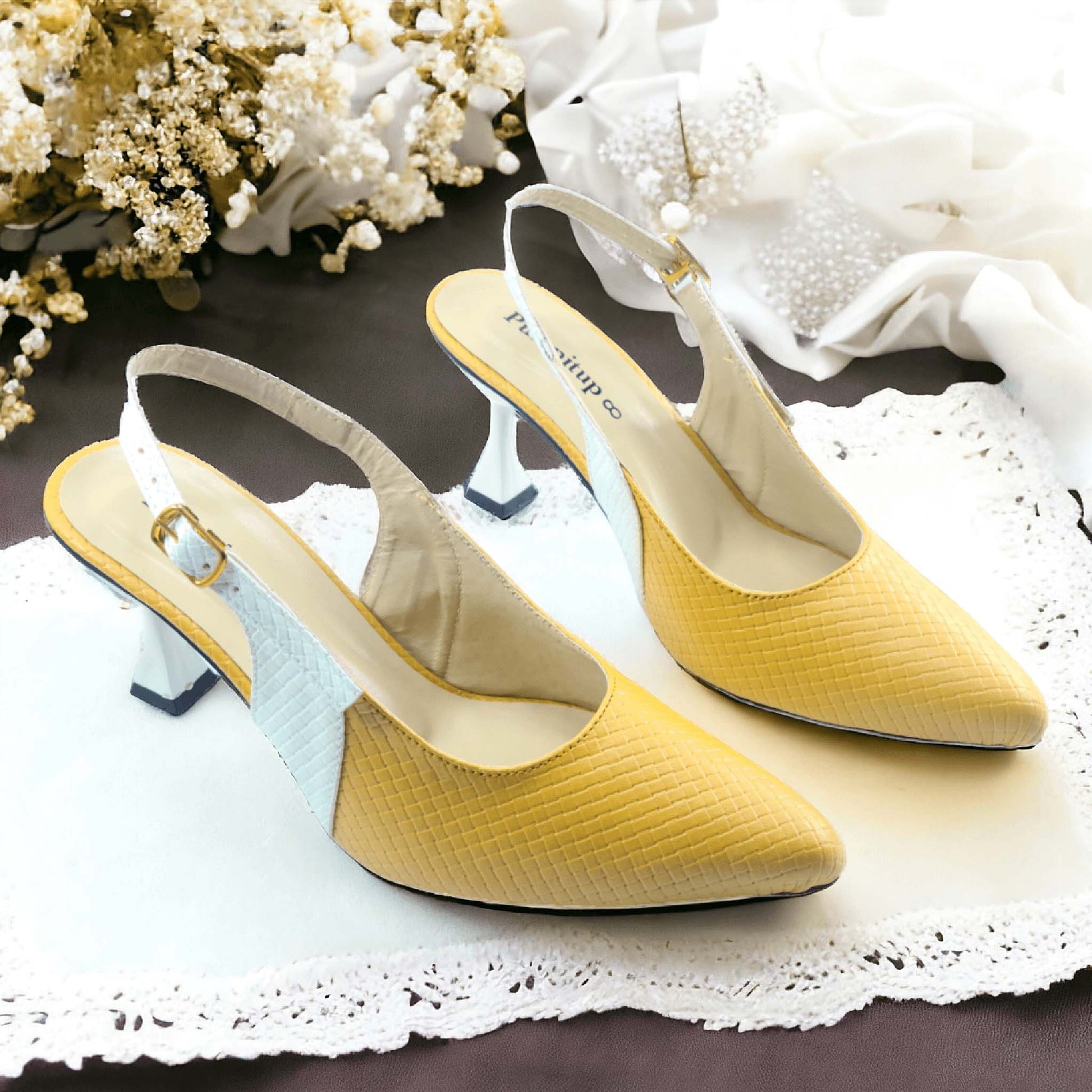 Yellow & White Classy Heel Pump PIU_125