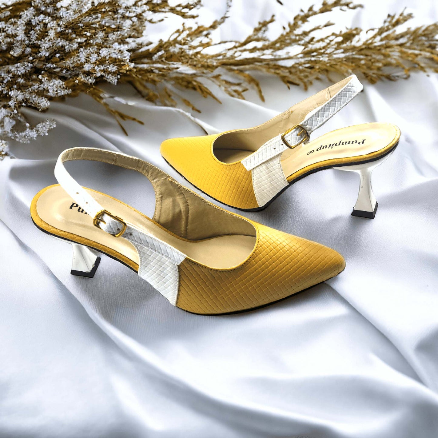 Yellow & White Classy Heel Pump PIU_125