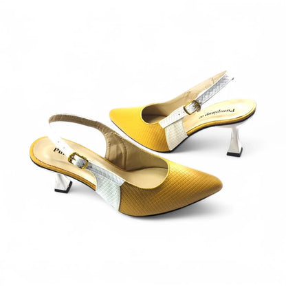 Yellow & White Classy Heel Pump PIU_125