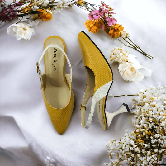 Yellow & White Classy Heel Pump PIU_125