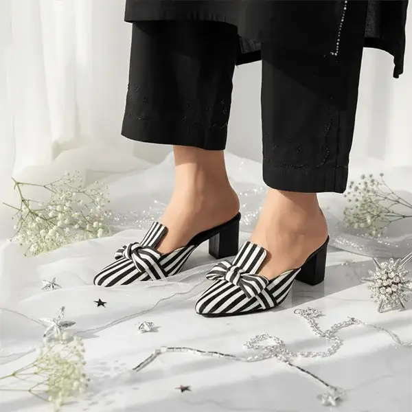 Zebra Luxe Knot Block Heel PIU_179 Amarah Sweet Rexine ladies shoes PumpItUp.pk